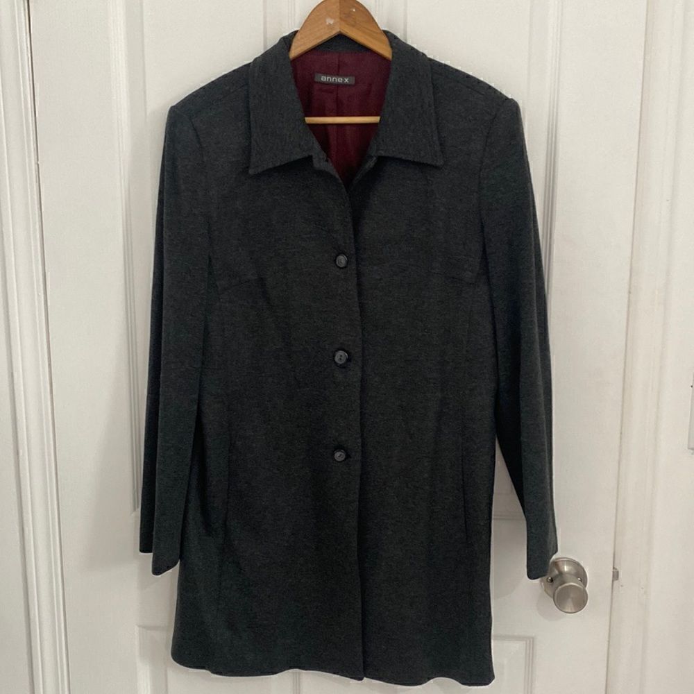 Vintage Annex Dark Grey Longline Blazer Women's Size 12 Tailored Jacket